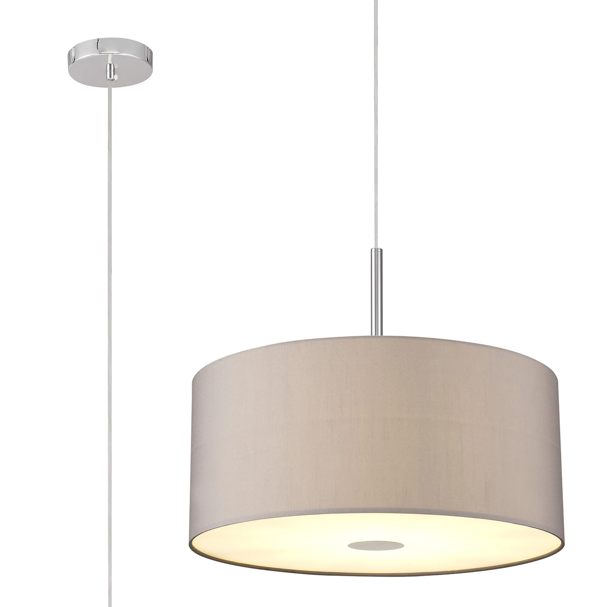 DK0350  Baymont 50cm 3 Light Pendant Polished Chrome, Grey, Frosted Diffuser